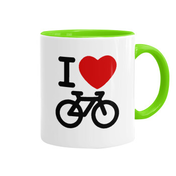 I love Bike, Mug colored light green, ceramic, 330ml