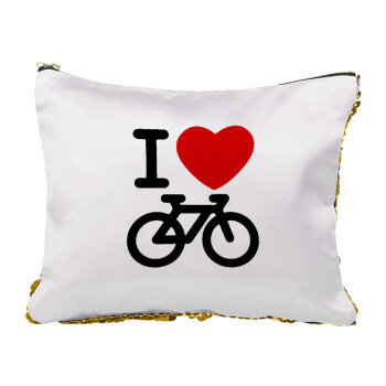 I love Bike, Sequin Gold Pouch Cosmetic Bag