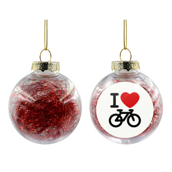 I love Bike, Χριστουγεννιάτικη μπάλα δένδρου διάφανη με κόκκινο γέμισμα 8cm