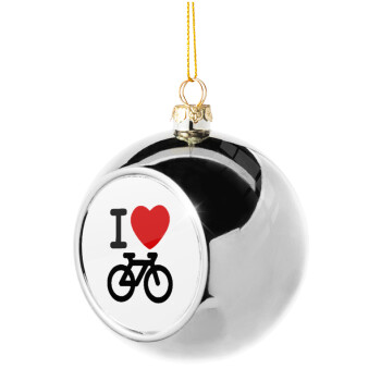 I love Bike, Silver 8cm Christmas tree ball ornament