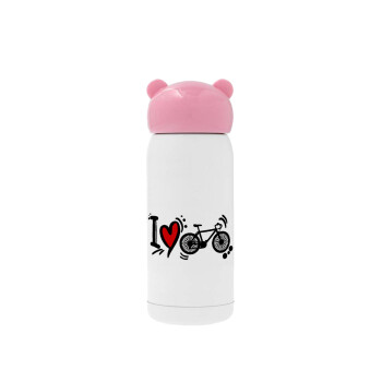 I love my bike, Pink stainless steel thermal flask, 320ml