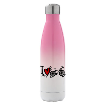 I love my bike, Metal mug thermos Pink/White (Stainless steel), double wall, 500ml