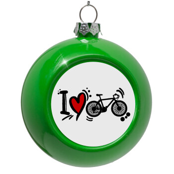 I love my bike, Green Christmas tree ornament bauble 8cm