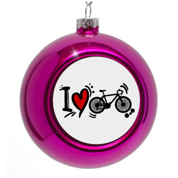 I love my bike, Purple Christmas tree ornament bauble 8cm