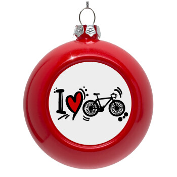 I love my bike, Red Christmas tree ornament bauble 8cm