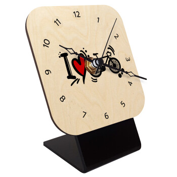 I love my bike, Quartz Table clock in natural wood (10cm)