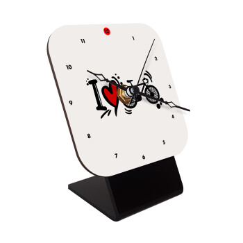 I love my bike, Quartz Wooden table clock with hands (10cm)