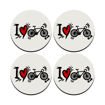 I love my bike, SET of 4 round wooden coasters (9cm)