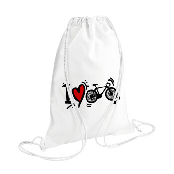I love my bike, Τσάντα πλάτης πουγκί GYMBAG λευκή (28x40cm)