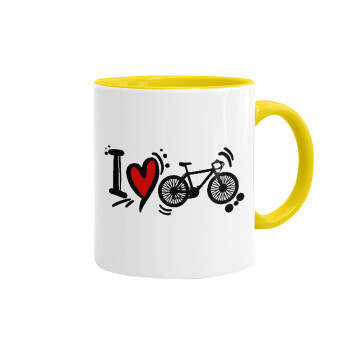 I love my bike, Mug colored yellow, ceramic, 330ml