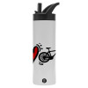 Metallic thermos bottle with straw & handle, stainless steel (Stainless steel 304), double-walled, 600ml.