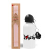 Easter Set, metallic aluminum bottle (500ml) & aromatic flat Easter candle (30cm) (PINK)