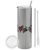 Eco friendly stainless steel Silver tumbler 600ml, with metal straw & cleaning brush