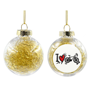 I love my bike, Χριστουγεννιάτικη μπάλα δένδρου διάφανη με χρυσό γέμισμα 8cm
