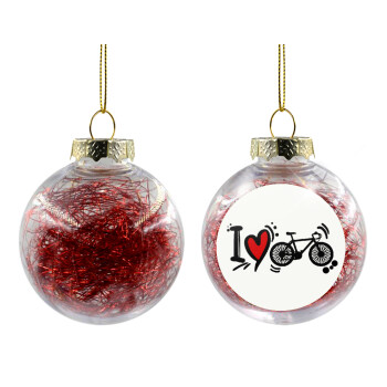 I love my bike, Χριστουγεννιάτικη μπάλα δένδρου διάφανη με κόκκινο γέμισμα 8cm