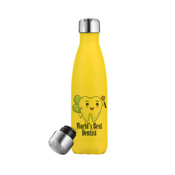 World's Best Dentist, Yellow Stainless Steel Metallic Thermos, double-walled, 500ml