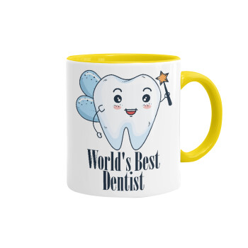 World's Best Dentist, Κούπα χρωματιστή κίτρινη, κεραμική, 330ml