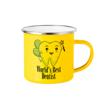 World's Best Dentist, Yellow Enamel Metallic Cup 360ml