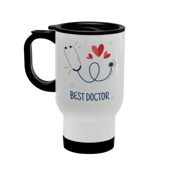 Best Doctor, Stainless steel travel mug with lid, double wall white 450ml