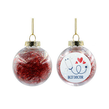 Best Doctor, Transparent Christmas tree ball ornament with red filling 8cm