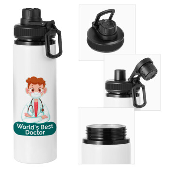 World's Best Doctor, Metal water bottle with safety cap, aluminum 850ml