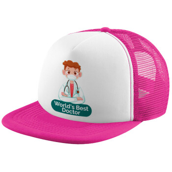 World's Best Doctor, Καπέλο Ενηλίκων Soft Trucker με Δίχτυ Pink/White (POLYESTER, ΕΝΗΛΙΚΩΝ, UNISEX, ONE SIZE)