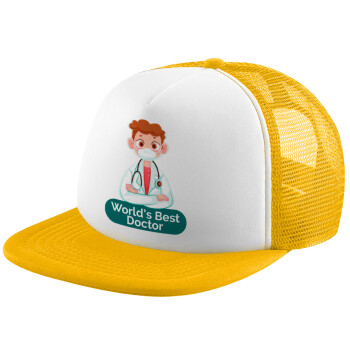 World's Best Doctor, Adult Soft Trucker Hat with Yellow/White Mesh (POLYESTER, ADULT, UNISEX, ONE SIZE)