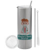 Eco friendly stainless steel Silver tumbler 600ml, with metal straw & cleaning brush