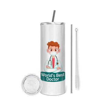 World's Best Doctor, Eco friendly stainless steel tumbler 600ml, with metal straw & cleaning brush