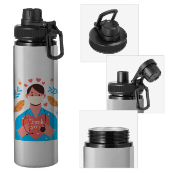 Doctor Thanks You, Metallic water bottle with safety cap, 850ml aluminum