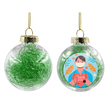 Ευχαριστώ γιατρέ, Χριστουγεννιάτικη μπάλα δένδρου διάφανη με πράσινο γέμισμα 8cm