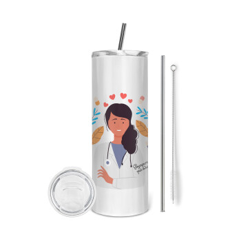 Doctor Thanks You, Eco friendly stainless steel tumbler 600ml, with metal straw & cleaning brush