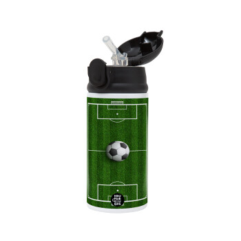 Soccer field, Γήπεδο ποδοσφαίρου, Children's hot water bottle, stainless steel, with safety straw, Black (360ml) BPA-FREE