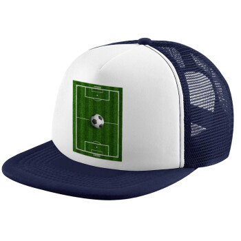 Soccer field, Γήπεδο ποδοσφαίρου, Adult Soft Trucker Hat with Dark Blue/White Mesh (POLYESTER, ADULT, UNISEX, ONE SIZE)