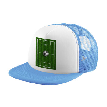 Soccer field, Γήπεδο ποδοσφαίρου, Child's Soft Trucker Hat with Blue/White Mesh (POLYESTER, CHILD, ONE SIZE)