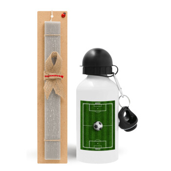 Soccer field, Γήπεδο ποδοσφαίρου, Easter Set, metallic aluminum water bottle (500ml) & aromatic flat Easter candle (30cm) (GRAY)