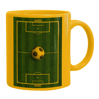 Soccer field, Γήπεδο ποδοσφαίρου, Ceramic coffee mug yellow, 330ml (1pcs)