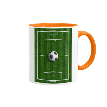 Soccer field, Γήπεδο ποδοσφαίρου, Mug colored orange, ceramic, 330ml