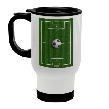 Soccer field, Γήπεδο ποδοσφαίρου, Stainless steel travel mug with lid, double wall white 450ml
