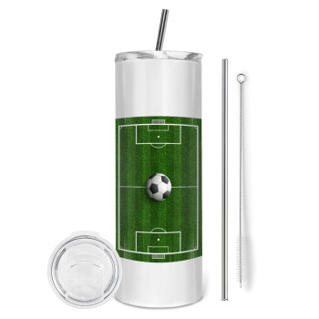 Soccer field, Γήπεδο ποδοσφαίρου, Eco friendly stainless steel tumbler 600ml, with metal straw & cleaning brush