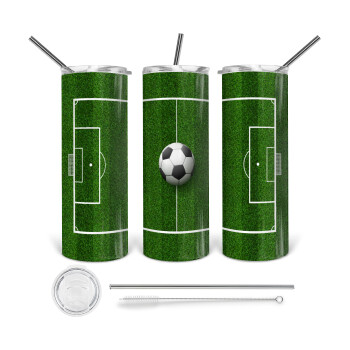 Soccer field, Γήπεδο ποδοσφαίρου, Tumbler stainless steel 600ml, with metal straw & cleaning brush