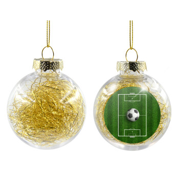 Soccer field, Γήπεδο ποδοσφαίρου, Transparent Christmas tree ball ornament with gold filling 8cm