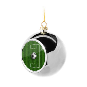 Soccer field, Γήπεδο ποδοσφαίρου, Silver 8cm Christmas tree ball ornament