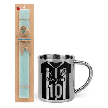 ΟΦΗ εμφάνιση, Easter Set, metallic thermal cup (300ml) & aromatic flat Easter candle (30cm) (TURQUOISE)