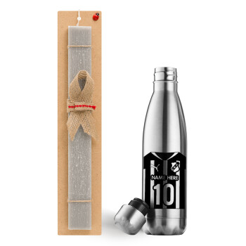 ΟΦΗ εμφάνιση, Easter Set, metallic stainless thermos flask (500ml) & scented flat Easter candle (30cm) (GRAY)