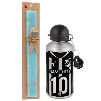 ΟΦΗ εμφάνιση, Easter Set, metallic silver aluminum water bottle (500ml) & scented flat Easter candle (30cm) (TURQUOISE)