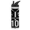 Metallic thermos bottle with straw & handle, stainless steel (Stainless steel 304), double-walled, 600ml.