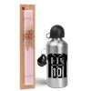 Easter Set, metallic Silver aluminum water bottle (500ml) & scented flat Easter candle (30cm) (PINK)