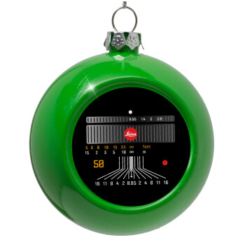 Leica Lens, Green Christmas tree ornament bauble 8cm