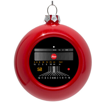 Leica Lens, Red Christmas tree ornament bauble 8cm